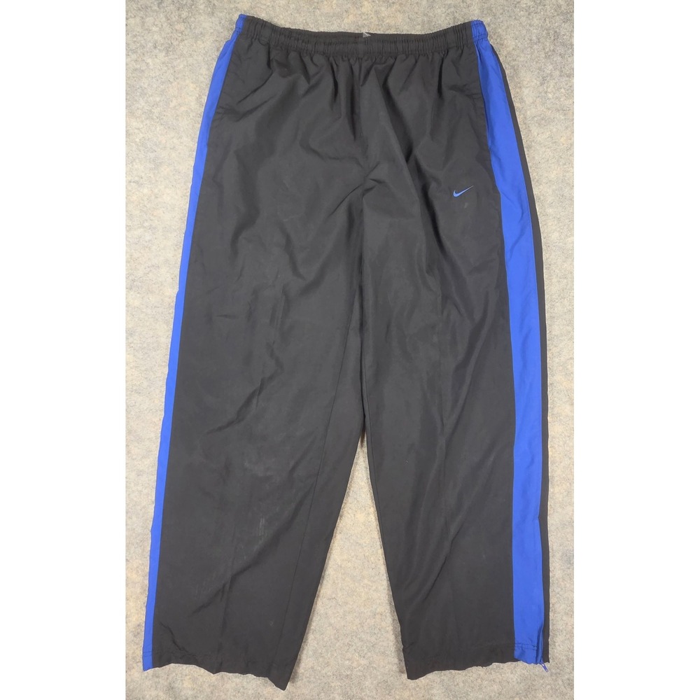 Nike Mens XL Track Pants Black Royal Blue Side Stripe Lined Zip Ankle Sweats